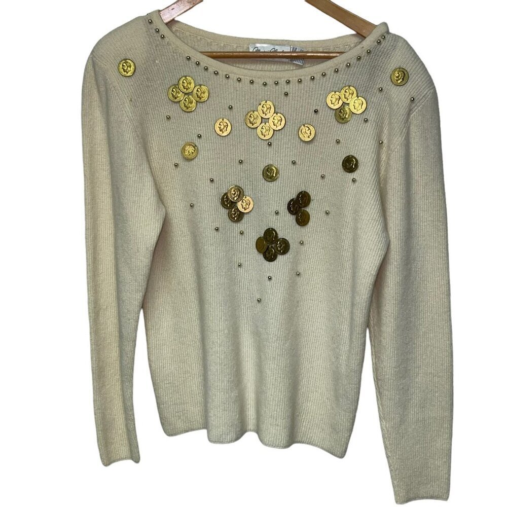VTG Marisa Christina Women's Sweater Lambs Wool Angora Vintage Ivory Size Large